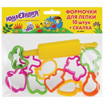 Формочки для лепки 10 штук и скалка ЮНЛАНДИЯ, европодвес, 229621 - Премиум Сервис