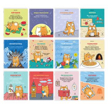 Тетради предметные, КОМПЛЕКТ 12 ПРЕДМЕТОВ, КОТ-ЭНТУЗИАСТ, 48л, TWIN лак, BRAUBERG, 404609 - Премиум Сервис