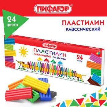 Пластилин классический ПИФАГОР "Веселая такса", 24 цвета, 360 г, СО СТЕКОМ, 106676 - Премиум Сервис