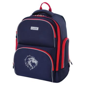 Рюкзак BRAUBERG CLASSIC, легкий каркас, премиум материал, Lion, синий, 37х32х21 см, 228829 - Премиум Сервис