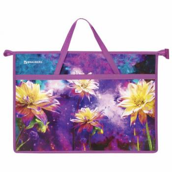 Папка для рисунков и чертежей с ручками BRAUBERG А3, пластик, молния сверху, "Flowers", 270146 - Премиум Сервис