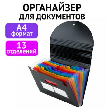 Папка-органайзер для бумаг и документов на резинке, 13 отделений, BRAUBERG DOCS, А4, черная, 271152 - Премиум Сервис