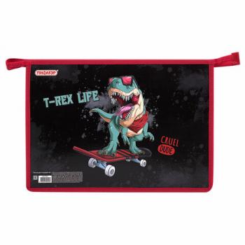 Папка для тетрадей ПИФАГОР А4, 1 отделение, картон/пластик, на молнии, "T-Rex Life", 271439 - Премиум Сервис