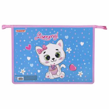 Папка для тетрадей ПИФАГОР А4, 1 отделение, картон/пластик, на молнии, "Yummy Cupcake", 271442 - Премиум Сервис