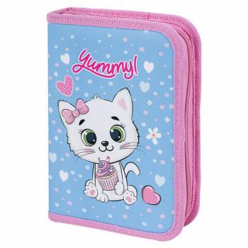 Пенал ПИФАГОР, 1 отделение 2 откидные планки, полиэстер, 20х14 см, "Yummy Cupcakes", 271512 - Премиум Сервис