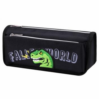 Пенал мягкий ЮНЛАНДИЯ, 2 отделения, полиэстер, "Dino doom", черный, 21х9х6 см, 271574 - Премиум Сервис