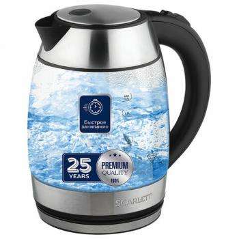 Чайник SCARLETT SC-EK27G94, 1,7 л, 2200 Вт, закрытый нагревательный элемент, стекло, черный - Премиум Сервис
