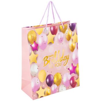 Пакет подарочный (1 штука) 26x13x32 см, ЗОЛОТАЯ СКАЗКА "Happy Birthday", фольга, розовый, 608238 - Премиум Сервис