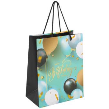 Пакет подарочный 17,8x9,8x22,9 см ЗОЛОТАЯ СКАЗКА "Happy Birthday", фольга, бирюзовый, 608239 - Премиум Сервис
