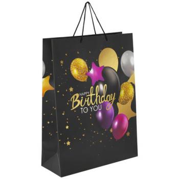 Пакет подарочный 33x12,7x44,7 см ЗОЛОТАЯ СКАЗКА "Happy Birthday", фольга, черный, 608240 - Премиум Сервис