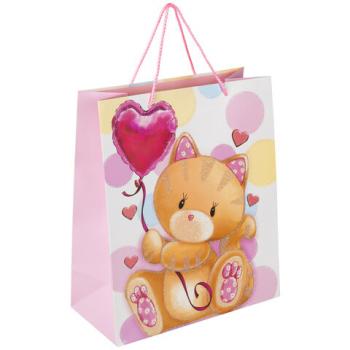 Пакет подарочный (1 штука) 26x13x32 см, ЗОЛОТАЯ СКАЗКА "Lovely Kitty", глиттер, белый/розовый, 608242 - Премиум Сервис