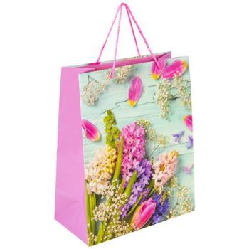 Пакет подарочный (1 штука) 26x13x32 см, ЗОЛОТАЯ СКАЗКА "Spring Flowers", глиттер, розовый, 608247 - Премиум Сервис