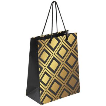Пакет подарочный 17,8x9,8x22,9 см ЗОЛОТАЯ СКАЗКА "Gold Luxury", тиснение фольгой, черный, 608248 - Премиум Сервис