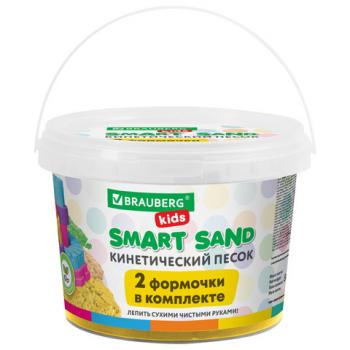 Песок для лепки кинетический BRAUBERG KIDS, желтый, 500г, 2 формочки, ведерко, код 1С - Премиум Сервис