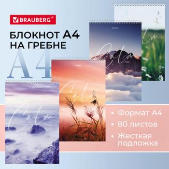 Блокнот БОЛЬШОЙ ФОРМАТ 198х297мм А4, 80л, гребень, жесткая подложка, клетка, BRAUBERG, "Природа", 114357 - Премиум Сервис