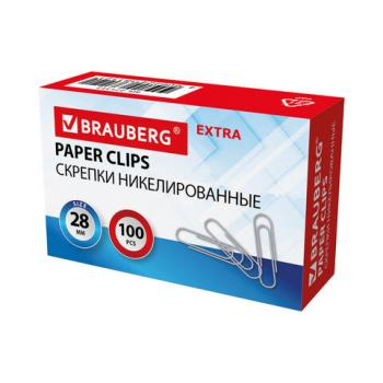 Скрепки EXTRA BRAUBERG 28 мм никелированные 100 штук, 271312 - Премиум Сервис