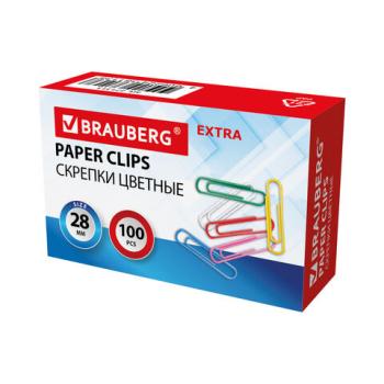 Скрепки EXTRA BRAUBERG 28 мм цветные 100 штук, 271313 - Премиум Сервис