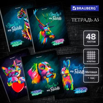 Тетрадь А5 48л. BRAUBERG скоба, клетка, матовая ламинация, выборочный лак, ДИЗАЙН_2,, 404374 - Премиум Сервис