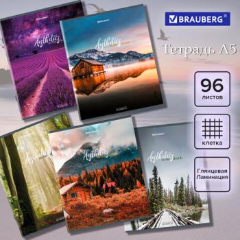 Тетрадь А5 96л. BRAUBERG скоба, клетка, глянцевая ламинация, ДИЗАЙН 1, Код_1С, 404427 - Премиум Сервис