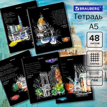 Тетрадь А5 48л. BRAUBERG скоба, клетка, глянцевая ламинация, ДИЗАЙН_2, код_1С, 404346 - Премиум Сервис