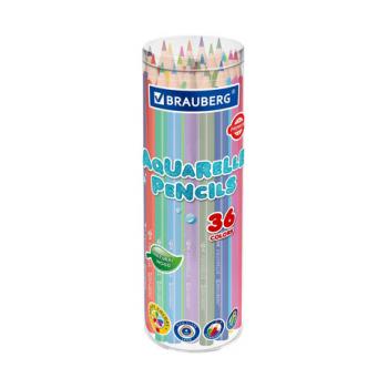 Карандаши цветные акварельные BRAUBERG PREMIUM AQUARELLE 36 цветов, трёхгранный корпус, мягкий грифель, упаковка пластиковая туба, 181933 - Премиум Сервис