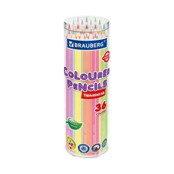 Карандаши цветные BRAUBERG PREMIUM 36 цветов, трехгранный корпус, мягкий грифель 3,3 мм, упаковка пластиковая туба, 181934 - Премиум Сервис