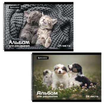 Альбом д/рис. А4 24л., гребень, обложка картон, BRAUBERG, 205х290мм, Питомцы (2 вида), 106696 - Премиум Сервис