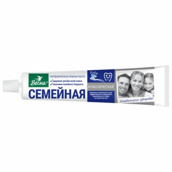 Зубная паста 90г СЕМЕЙНАЯ (Весна) "Класическая", отбеливающая, защита от кариеса, ш/к, 8096 - Премиум Сервис