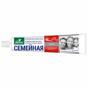 Зубная паста 90г СЕМЕЙНАЯ (Весна) "Total", отбеливающая, защита от кариеса, ш/к 19152, 8098 - Премиум Сервис