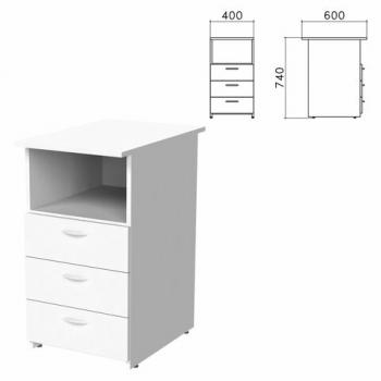 Тумба приставная "Бюджет", 400х600х740 мм, 3 ящика, полка, белый, 402985-290 - Премиум Сервис