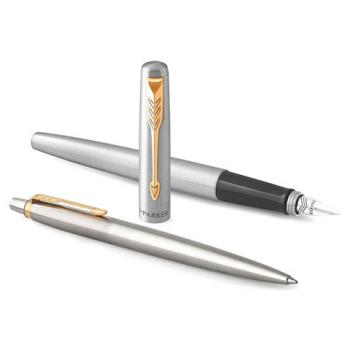 Набор PARKER "Jotter Stainless Steel GT": шариковая ручка синяя и перьевая ручка, 2093257 - Премиум Сервис
