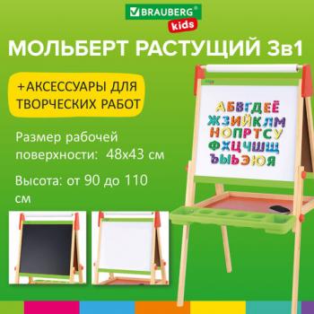 Мольберт растущий 3 в 1 для мела/магнитно-маркерный 48х43 см, BRAUBERG KIDS, 238151 - Премиум Сервис