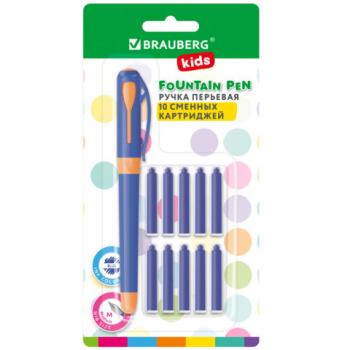 Ручка перьевая с 10 сменными картриджами, иридиевое перо, BRAUBERG KIDS, 143955 - Премиум Сервис