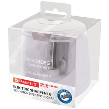 Точилка электрическая BRAUBERG DOUBLE BLADE WHITE, двойное лезвие, питание от 2 батареек, 271337 - Премиум Сервис