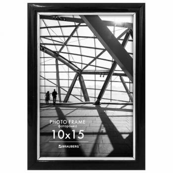 Рамка 10*15см небьющаяся, багет 14,6 мм, пластик, BRAUBERG "Original Line", черная/серебро, 391233 - Премиум Сервис