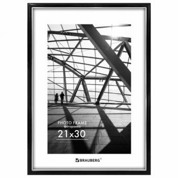 Рамка 21*30см небьющаяся, багет 14,6 мм, пластик, BRAUBERG "Original Line", черная/серебро, 391234 - Премиум Сервис