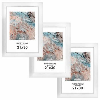 Рамка 21*30см небьющаяся, КОМПЛЕКТ 3шт, багет 29 мм, МДФ, BRAUBERG "Basic", белая, 391260 - Премиум Сервис