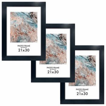 Рамка 21*30см небьющаяся, КОМПЛЕКТ 3шт, багет 29 мм, МДФ, BRAUBERG "Basic", черная, 391261 - Премиум Сервис
