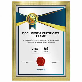 Рамка 21*30см небьющаяся, багет 15мм пластик, BRAUBERG "Respect", золотистая, 391272 - Премиум Сервис