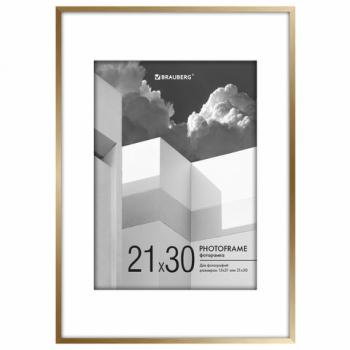Рамка 21*30см с паспарту 15х21см небьющаяся, багет 5 мм, пластик, BRAUBERG "Smart", золотистая, 391279 - Премиум Сервис