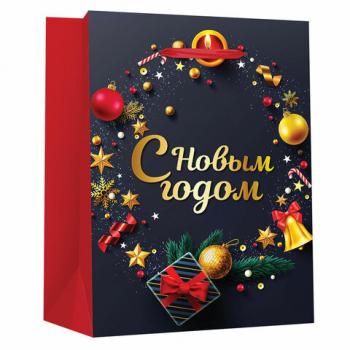 Пакет подарочный новогодний 11,4x6,4x14,6 см ЗОЛОТАЯ СКАЗКА "New Year" фольга, чёрный/красный, 608228 - Премиум Сервис