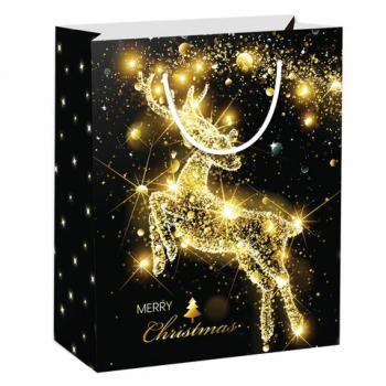 Пакет подарочный новогодний 26,5x12,7x33 см ЗОЛОТАЯ СКАЗКА "Midnight Deer", фольга, 608231 - Премиум Сервис