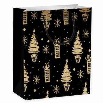 Пакет подарочный новогодний 26,5x12,7x33см ЗОЛОТАЯ СКАЗКА "Black&Gold", фольга, чёрный, 608236 - Премиум Сервис
