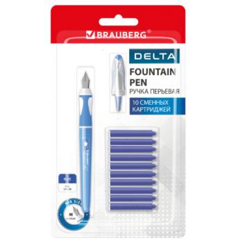Ручка перьевая с 10 сменными картриджами BRAUBERG "DELTA", эргономичный корпус, иридий, 143954 - Премиум Сервис