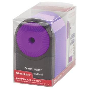 Точилка механическая BRAUBERG ULTRA для чернографитных и цветных карандашей, крепление к столу, цвет корпуса сиреневый с черным, 271341 - Премиум Сервис