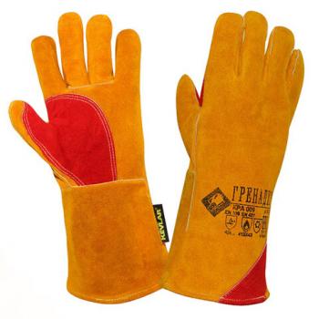 Краги сварщика спилковые ГРЕНАДЕР, усиленные, утепленные, размер 10,5 (XL), пятипалые, желтые, КРА009 - Премиум Сервис
