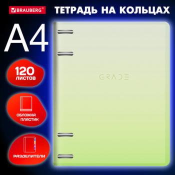 Тетрадь на кольцах БОЛЬШАЯ 305х230мм А4, 120л, пластик, с разделителями, BRAUBERG, Зеленый, 404625 - Премиум Сервис