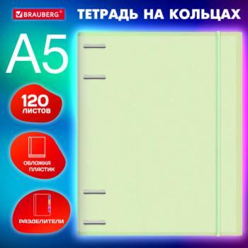 Тетрадь на кольцах А5 175х220мм, 120л, пластик, с резинкой и разделителями, BRAUBERG, Зеленый, 404632 - Премиум Сервис