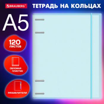 Тетрадь на кольцах А5 175х220мм, 120л, пластик, с резинкой и разделителями, BRAUBERG, Голубой, 404633 - Премиум Сервис