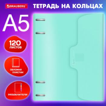 Тетрадь на кольцах А5 175х220мм, 120л, пластик, на липучке, с разделителями, BRAUBERG, Черный, 404638 - Премиум Сервис